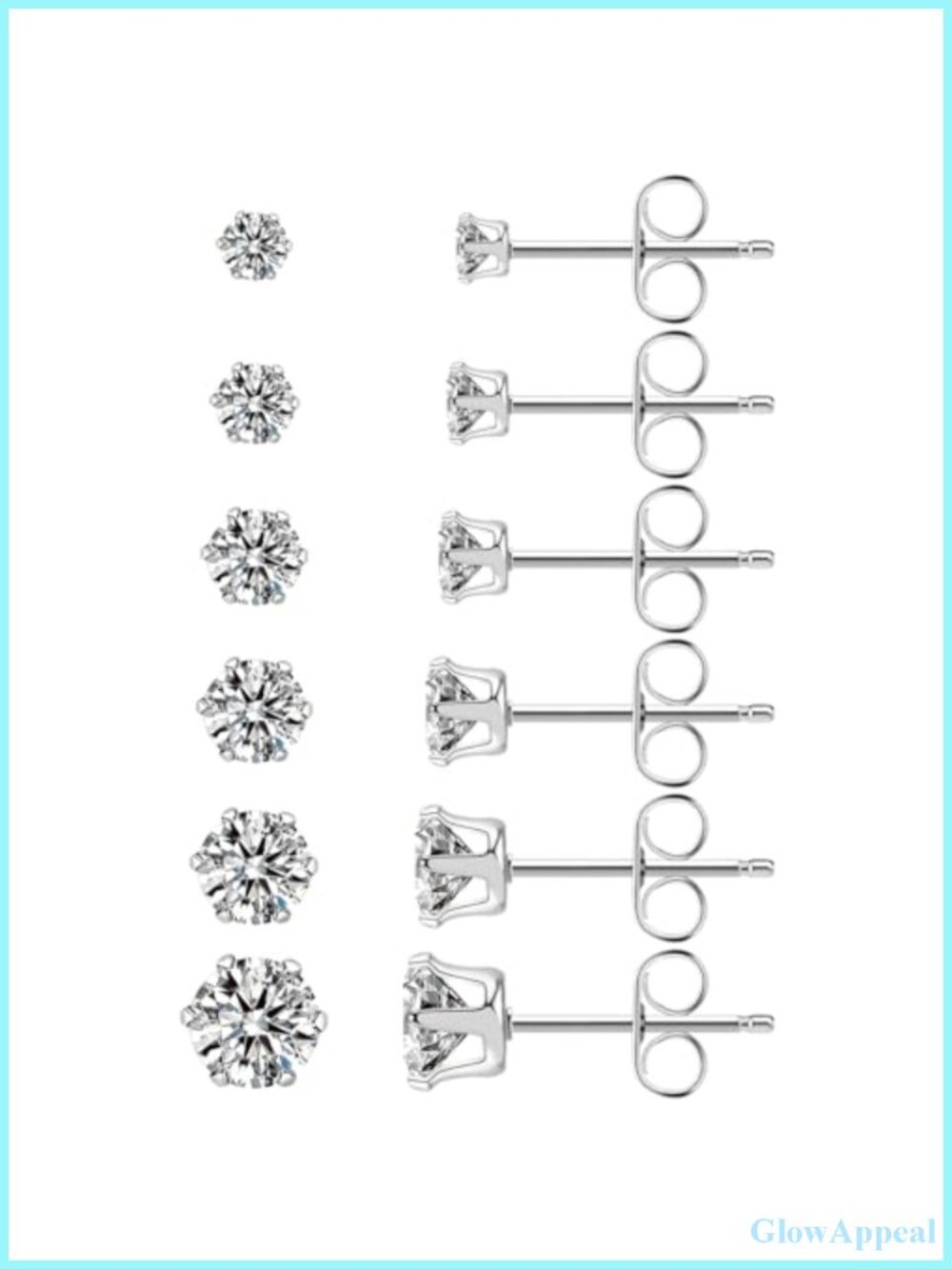 Stainless Steel Stud Earrings Set Hypoallergenic Cubic Zirconia 14K White Gold